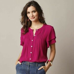 Póló blúz rövid pillangó ujjakkal kép