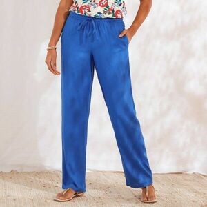 Egyszínű, széles szárú nadrág rugalmas derékszíjjal, viszkózból készült. kép