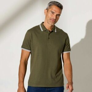 Pólóing piqué kötött anyagból, rövid ujjakkal, csíkokkal az ujjakon és a galléron. kép