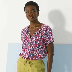 Rövid ujjú blúz, növényekkel nyomtatva kép