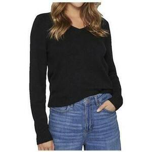 Pulóverek Vila Pull Col en V Confort Quotidien Noir kép