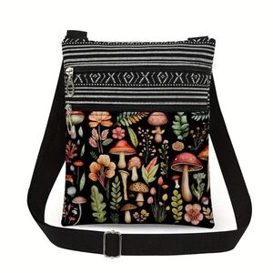 Női gombás hímzett hatású crossbody táska, kis vászon válltáska 20x25 cm - ÚJ kép