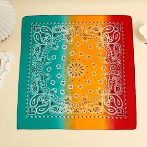 Narancssárga-zöld-piros mintás kendő, sál, bandana - ÚJ kép