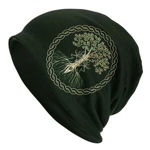 Unisex sötétzöld életfás bohém mintás beanie sapka - ÚJ kép