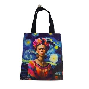 Csillagos éj és Frida Kahlo festményes erős vászon füles bevásárlótáska, szatyor - Frida Kahlo, Van Gogh - ÚJ kép