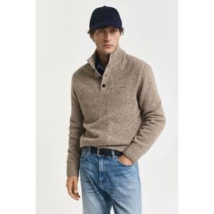 PULÓVER GANT WOOL BLEND NEPS HALF BUTTONED DK. SAND MELANGE kép