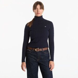 Pulóver Gant Stretch Cotton Cable Turtleneck Evening Blue M kép