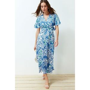Trendyol Blue Floral Double Breasted Viscose Midi Woven Dress kép