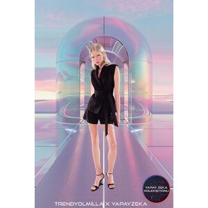Trendyol X Artificial Intelligence Black Slim Tulle Detailed Belted Vest kép