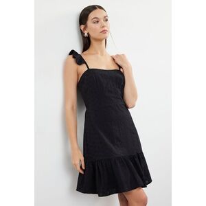 Trendyol Black Plain A-Line Mini Lined Embroidery Ruffle Detailed kép