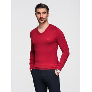 Ombre Men's elegant V-neck BASIC sweater with viscose - red kép