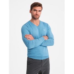 Ombre Elegant men's BASIC V-neck sweater with viscose - blue kép