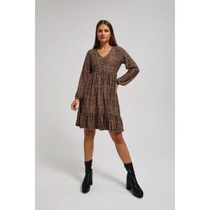 Marisse Patterned, Knee-Length, Ruffled Dress In Dark Beige kép